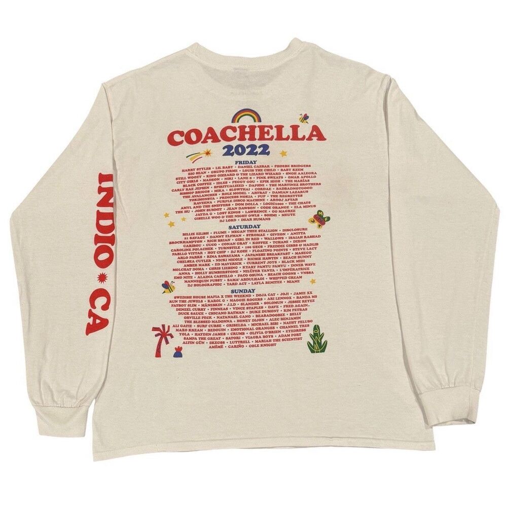 Coachella 2022 Lineup Long Sleeve Shirt White Indio CA Tour Festival Concert M